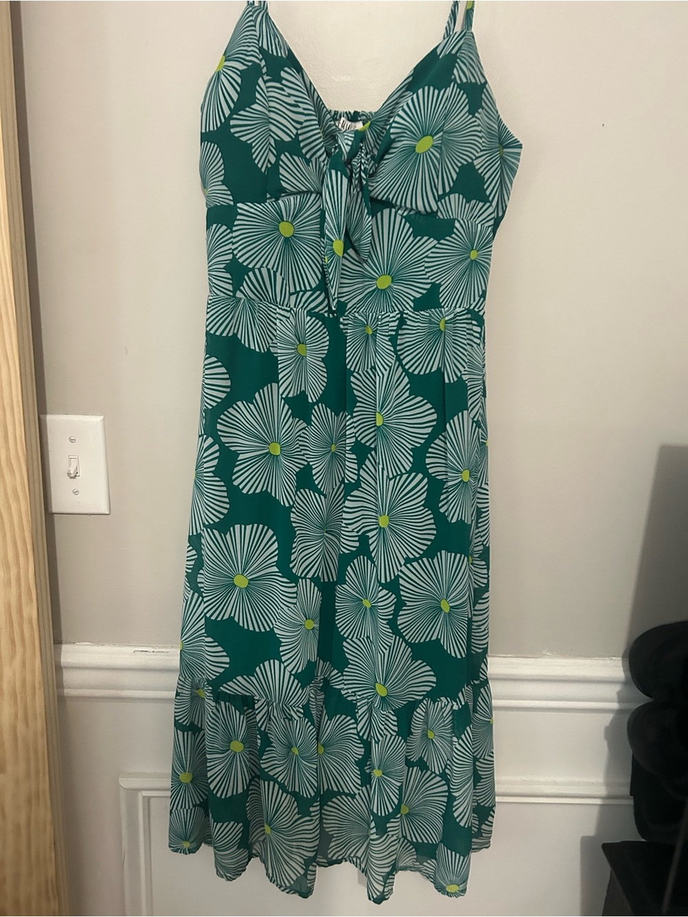 AUW Teal Green Floral Maxi Dress with Lime Centers